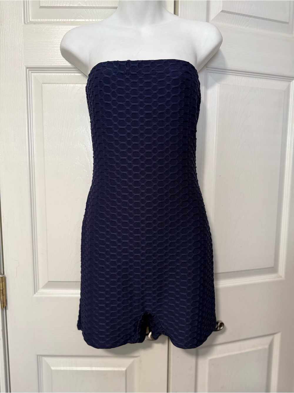 Strapless Textured Romper Navy Blue Women’s Flowy Shorts